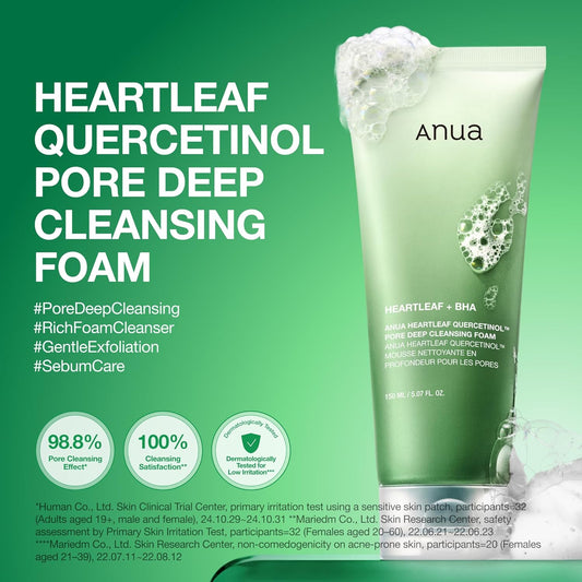Heartleaf Quercetinol Pore Deep Cleansing Foam, Face Wash for Pore Refining Cleanser, Hydrating Daily Facial Cleanser for Double Cleansing, Gentle Foaming with BHA, Korean Skincare, 5.07 Fl.Oz.