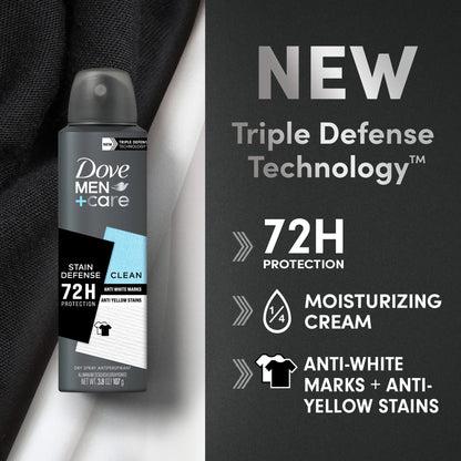 Stain Defense Long Lasting Men'S Antiperspirant Deodorant Dry Spray, Clean, 3.8 Oz