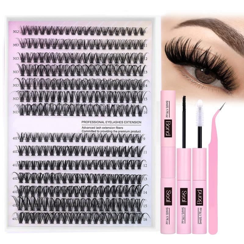 Perfect Lash Extension Kit DIY 280Pcs Lash Clusters Eyelash Extension Kit, 9-16Mm Mix 30D 40D Curl Individual Lashes Kit with Lash Bond and Seal Lash Tweezers for Self Use(30D&40D-0.07D-9-16Mix KIT) Shinyslashes